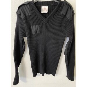 Brigade Quartermaster Mens Wool Pully Sweater Black V-Neck‎ Patch Elbow Shoulder